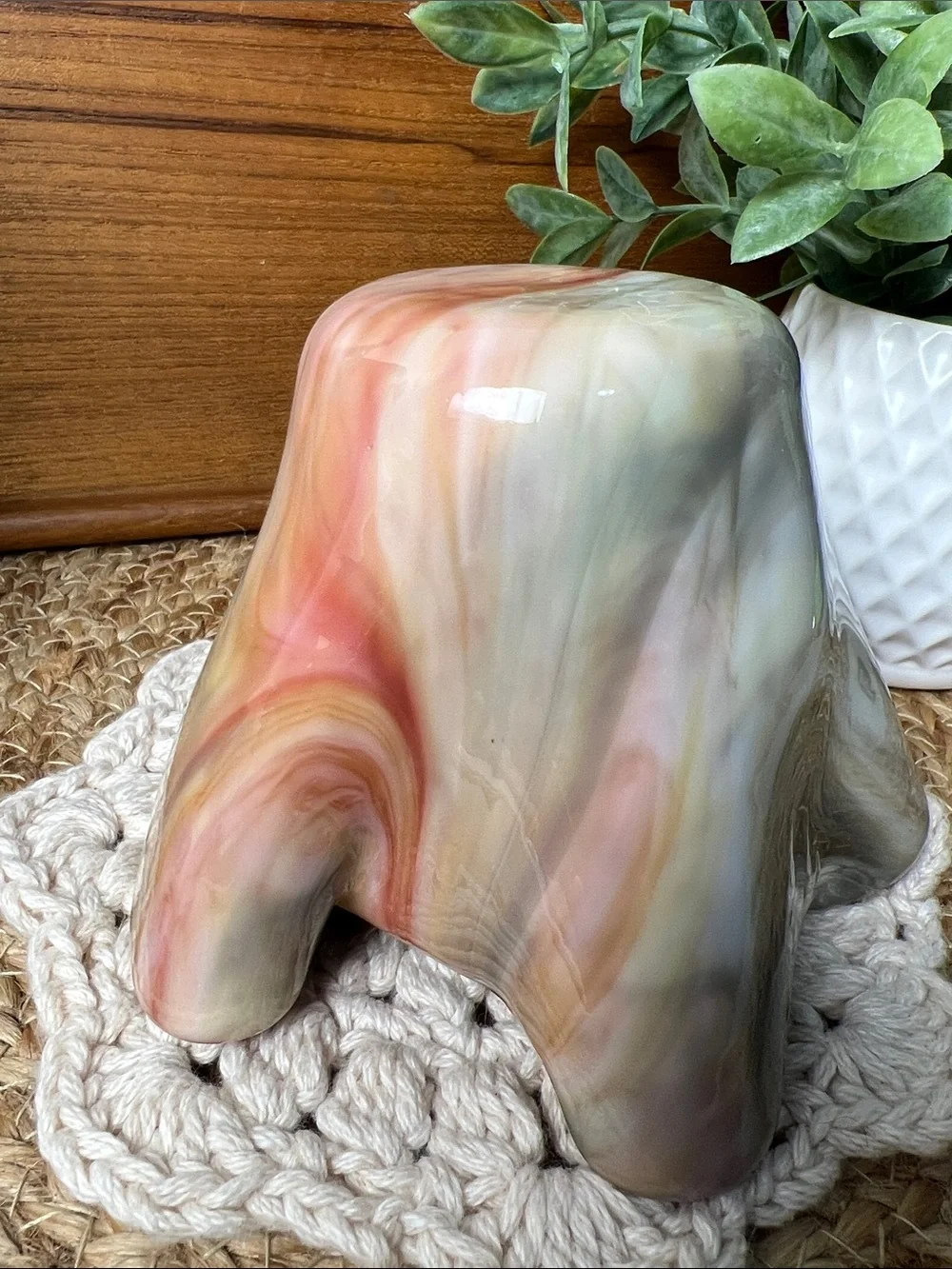 Signed 2005 Ruffled Studio Art Glass Bowl Vase Multicolor Freeform